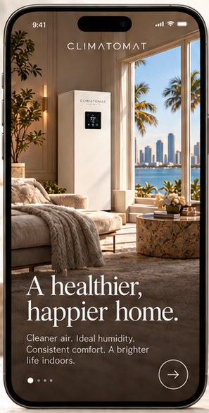 Climatmat app onboarding — a healthier, happier home