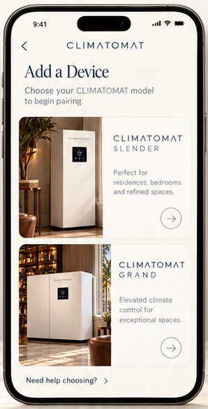 Climatmat app — add a Slender or Grand device