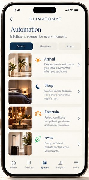 Climatmat app automation — arrival, sleep, entertain and away scenes
